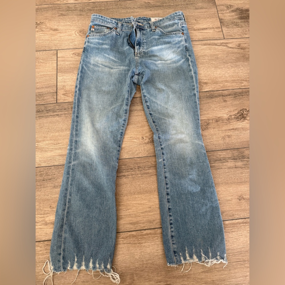 AG Adriano Goldschmied Distressed Blue Cropped Jeans